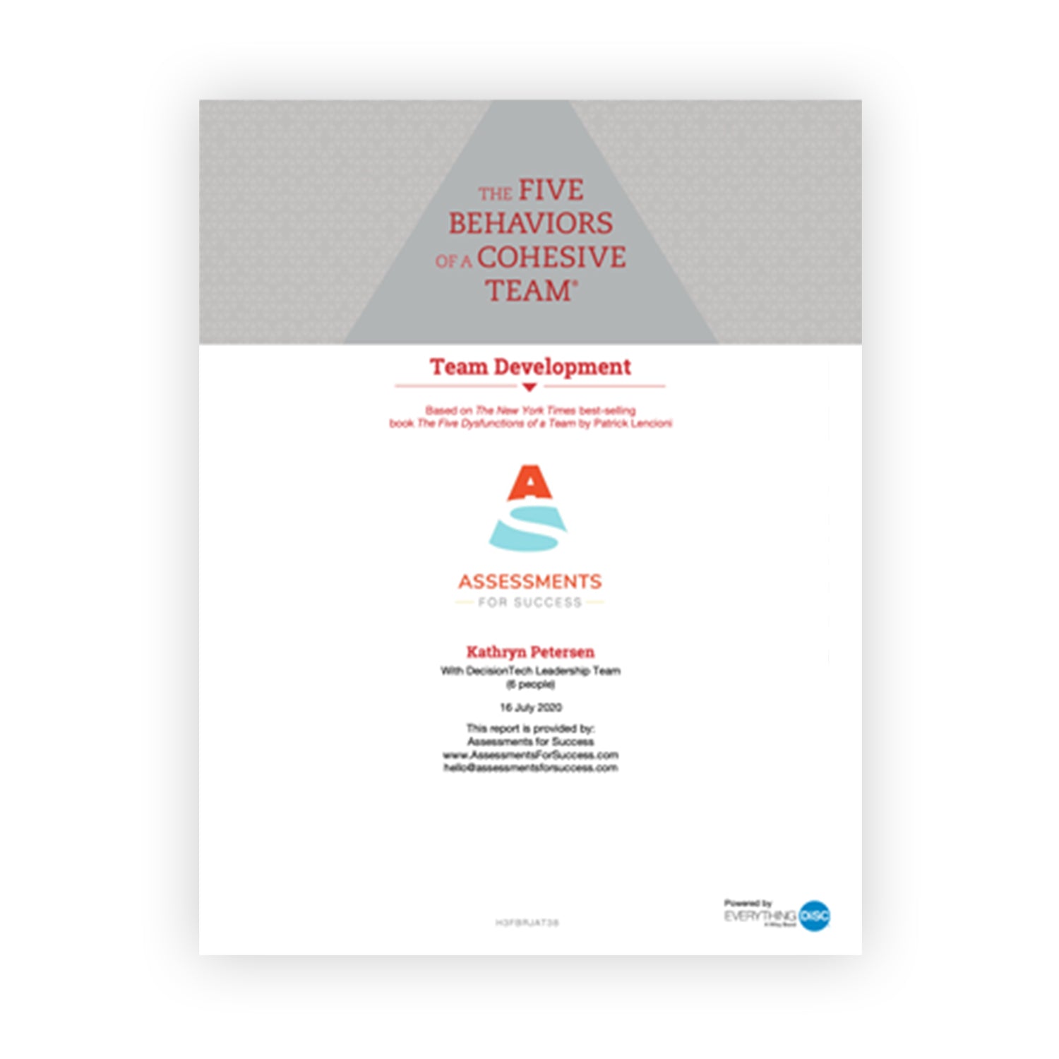 Five Behaviors Team Development Profile Powered by Everything DiSC