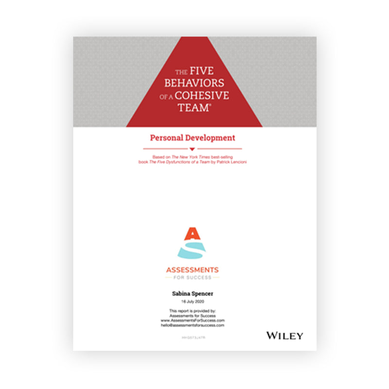 Five Behaviors® Personal Development helps individuals strengthen the skills that will make them excellent teammates and build stronger teams. This assessment includes components of employee communication, conflict management, and productivity. Personal Development is a good fit for a wide range of participants, no matter how well they know each other. The assessment is created for individual learners and participants do not need to be on the same team.